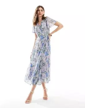 Голубое платье миди с развевающимися рукавами и многоуровневым подолом & Other Stories