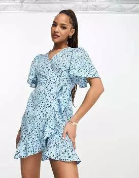Голубое платье мини с запахом спереди Vero Moda