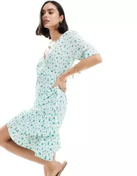 Голубое платье мини с запахом спереди Vero Moda