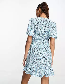Голубое платье мини с запахом спереди Vero Moda