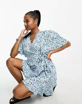 Голубое платье мини с запахом спереди Vero Moda Petite