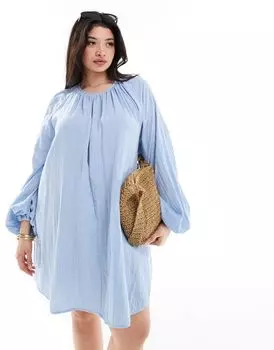 Голубое платье мини-трапеции из двойной ткани ASOS DESIGN Curve