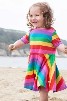 Голубое платье трапециевидного силуэта цвета радуги и солнечного света Frugi, синий