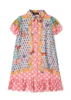 Голубое шелковое платье с логотипом для девочек Versace