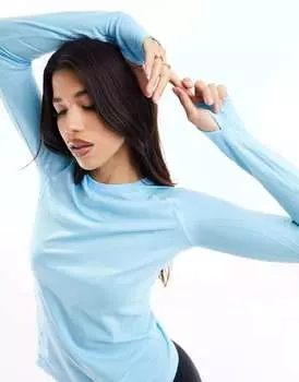 Голубой бесшовный топ с длинными рукавами ASOS