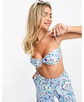 Голубой бюстгальтер с жатым узором ASOS DESIGN co-ord