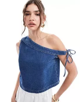 Голубой джинсовый топ на одно плечо ASOS DESIGN