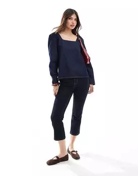 Голубой джинсовый топ с длинными рукавами и строчкой ASOS DESIGN