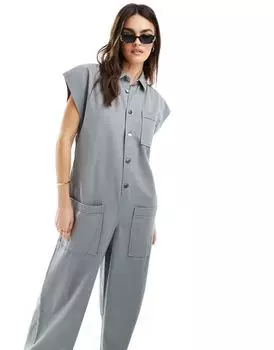 Голубой комбинезон ASOS DESIGN с рукавами-кимоно и присборенными карманами