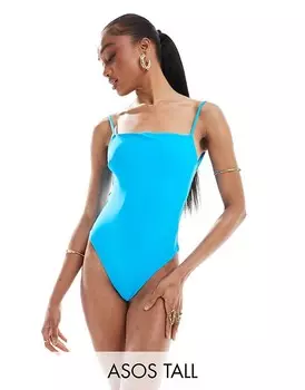 Голубой купальник с квадратным вырезом ASOS DESIGN Tall