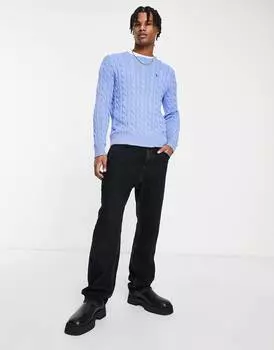 Голубой меланжевый хлопковый джемпер с логотипом Polo Ralph Lauren