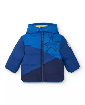 Голубой пуховик для мальчика со звездным принтом Tuc tuc