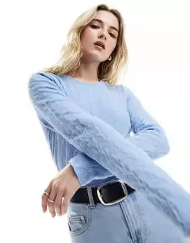 Голубой структурированный топ с длинными рукавами Vero Moda