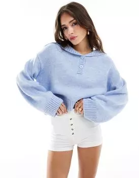 Голубой свитер с воротником на пуговицах ASOS DESIGN
