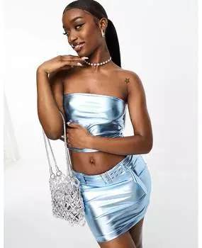 Голубой топ-бандо с эффектом металлик ASOS DESIGN