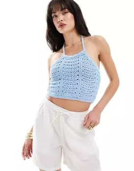 Голубой топ крючком с воротником-халтер Vero Moda
