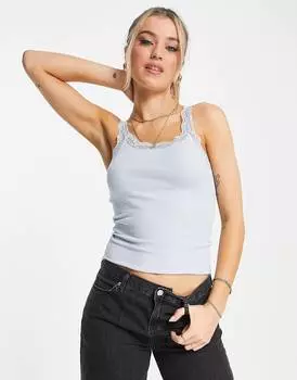 Голубой топ в рубчик с кружевной отделкой ASOS DESIGN