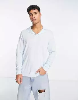 Голубой трикотажный джемпер поло из хлопка ASOS DESIGN