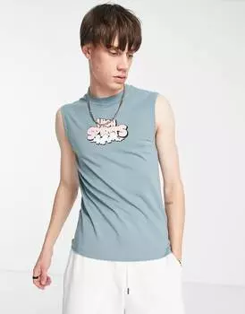 Голубой укороченный жилет с мультяшным принтом спереди ASOS DESIGN