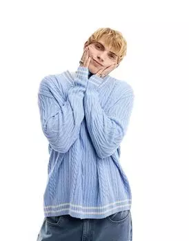 Голубой вязаный свитер объемного кроя в крикет ASOS DESIGN