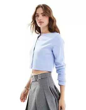 Голубой вязаный укороченный кардиган с круглым вырезом ASOS DESIGN