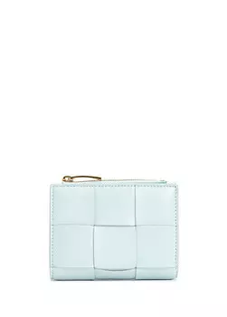 Голубой вязаный женский кожаный кошелек с текстурой Bottega Veneta