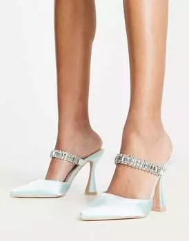 Голубые атласные туфли на каблуке без каблука Be Mine Malisha