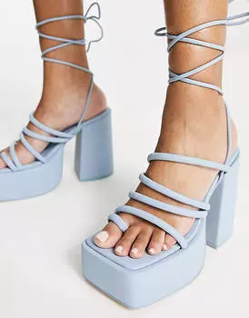 Голубые босоножки на каблуке на платформе Daisy Street