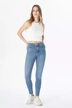 Голубые джинсовые брюки скинни с высокой талией и молнией Judy C 4521-163 CROSS JEANS