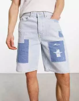 Голубые джинсовые шорты-бермуды с нашивками River Island