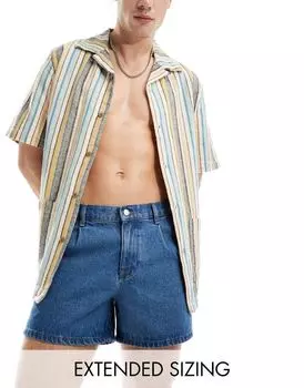 Голубые джинсовые шорты средней длины со складками ASOS DESIGN