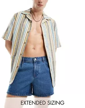 Голубые джинсовые шорты средней длины со складками ASOS DESIGN