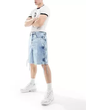 Голубые джинсовые шорты стандартной длины с завязками ASOS DESIGN