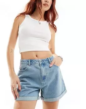 Голубые джинсовые шорты свободного кроя с манжетами Vero Moda