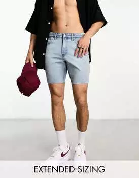 Голубые джинсовые шорты узкого кроя с необработанным краем ASOS DESIGN