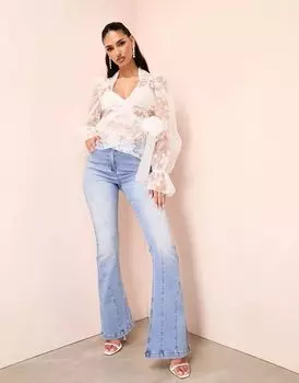Голубые джинсы ASOS с завышенной талией и контурными швами