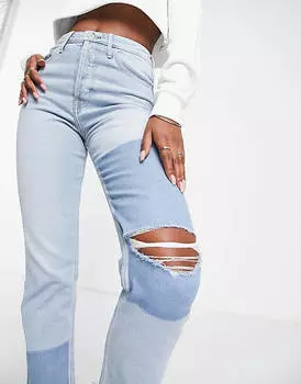 Голубые джинсы-бойфренды Hollister в стиле пэчворк