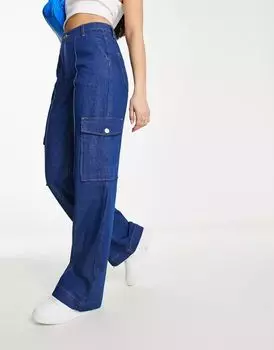 Голубые джинсы карго с завышенной талией и широкими штанинами River Island