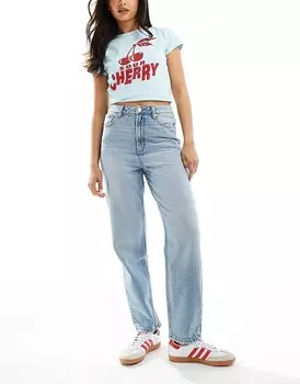 Голубые джинсы Mom ASOS DESIGN
