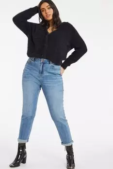 Голубые джинсы мом с эффектом Stonewash Simply Be, синий