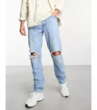 Голубые джинсы прямого кроя с прорезями ASOS DESIGN