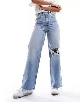 Голубые джинсы с рваными краями ASOS Dad