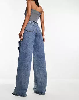 Голубые джинсы с широкими штанинами и карманами Simmi