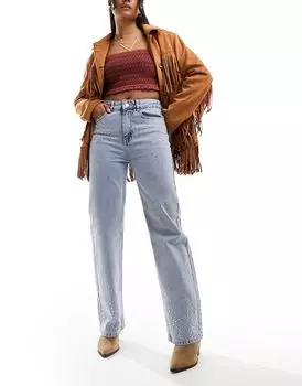 Голубые джинсы с широкими штанинами In The Style из денима со стразами