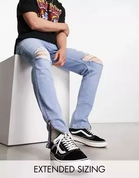 Голубые джинсы скинни ASOS с прорезями на коленях и молниями
