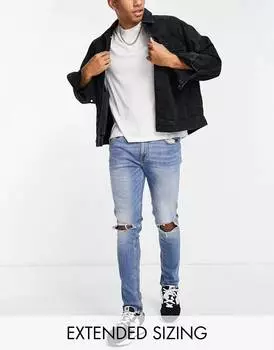 Голубые джинсы скинни с прорезями на коленях ASOS DESIGN