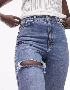 Голубые джинсы Topshop Tall Mom с рваной отделкой Brixton