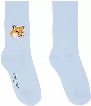 Голубые носки с изображением лисы Maison Kitsuné
