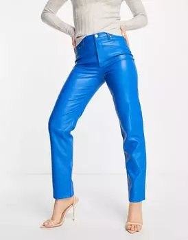 Голубые прямые брюки из искусственной кожи River Island