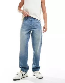 Голубые прямые джинсы с потертостями ASOS DESIGN Vintage
